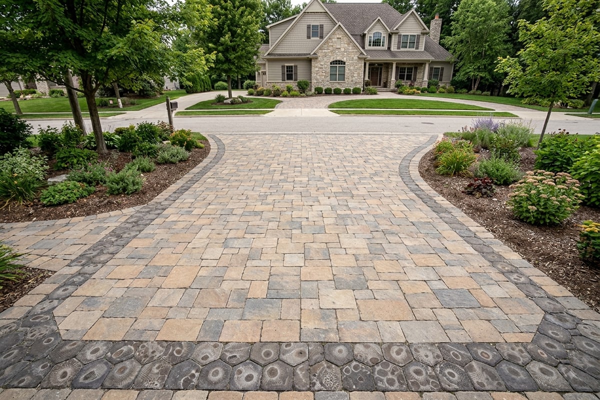 Paver driveway with a contrasting border in Petoskey, MI
